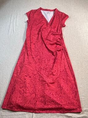 Athleta Women’s Small Red Floral Print Midi Wrap Short-Sleeve Performance Dress